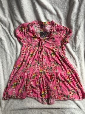 lola Pink Floral Tie-Front Tiered Babydoll Dress
